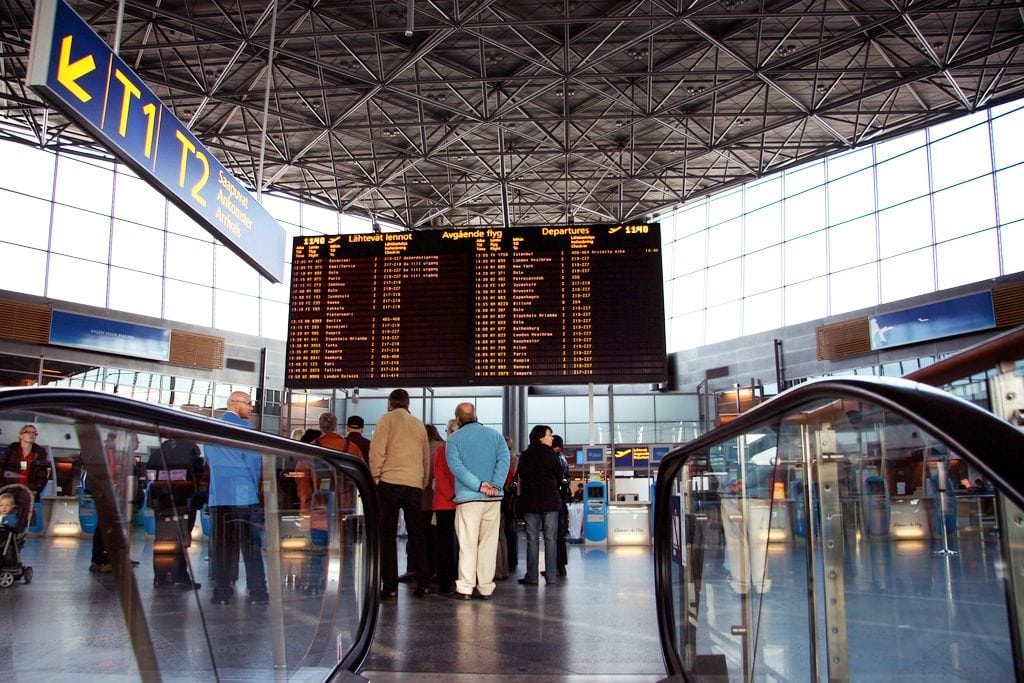 Departures hall at Helsinki's Vantaa airport. 