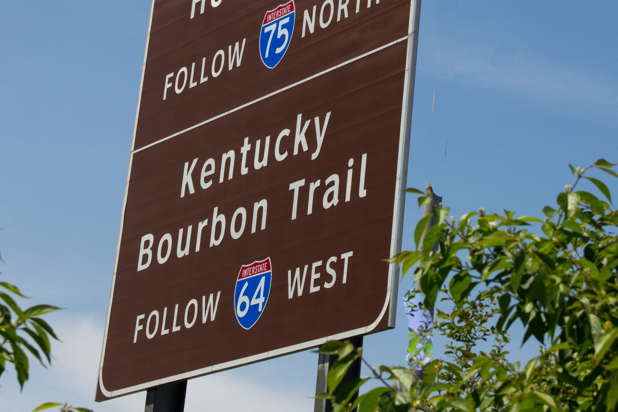 A road sign in Kentucky directing travelers along the state's tourist-friendly Bourbon Trail. 