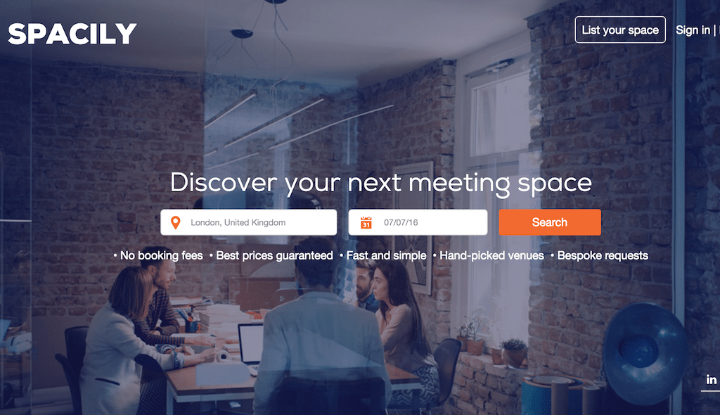 Spacily is a booking site for meeting room space.