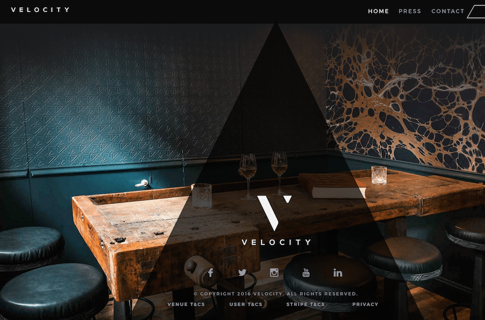 The Velocity dining reservations app features a locally curated selection of restaurants in New York City, London, San Francisco, Los Angeles and Miami.
