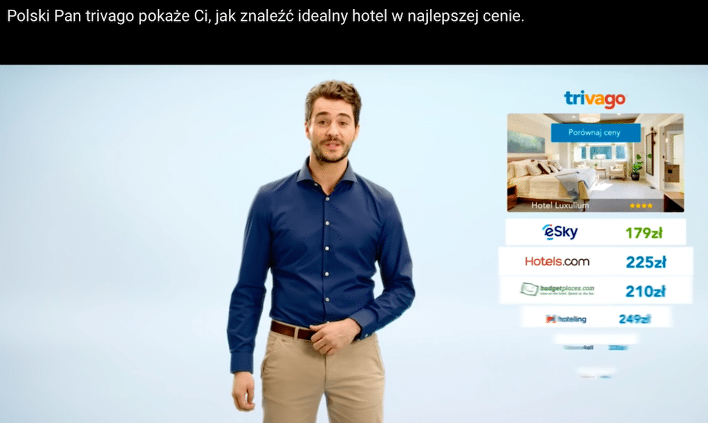 Poland's Trivago Guy 'shows you how to find the perfect hotel at the best price.' Trivago will likely spend well over $500 million on sales and marketing in 2016.