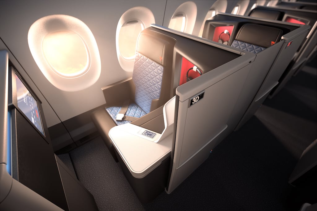 Rendering of Delta's promising new business class seat with privacy door. 