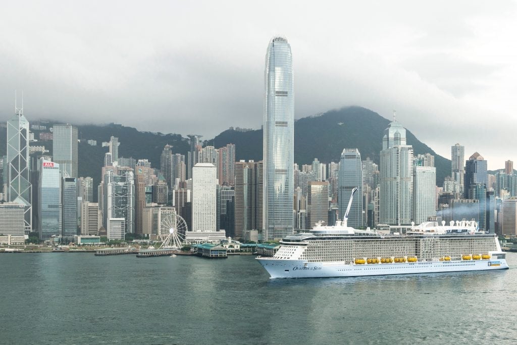 Ovation of the Seas is shown arriving in Hong Kong. Royal Caribbean Cruises said its China business has been struggling to absorb a big increase in capacity, specifically in Shanghai.