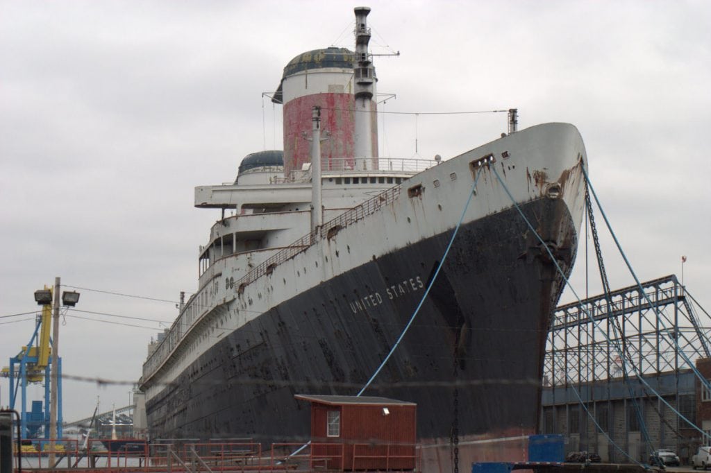 An evaluation ordered by Crystal Cruises found that the SS United States, shown docked in Philadelphia, is "structurally sound" but cannot feasibly be returned to service. 
