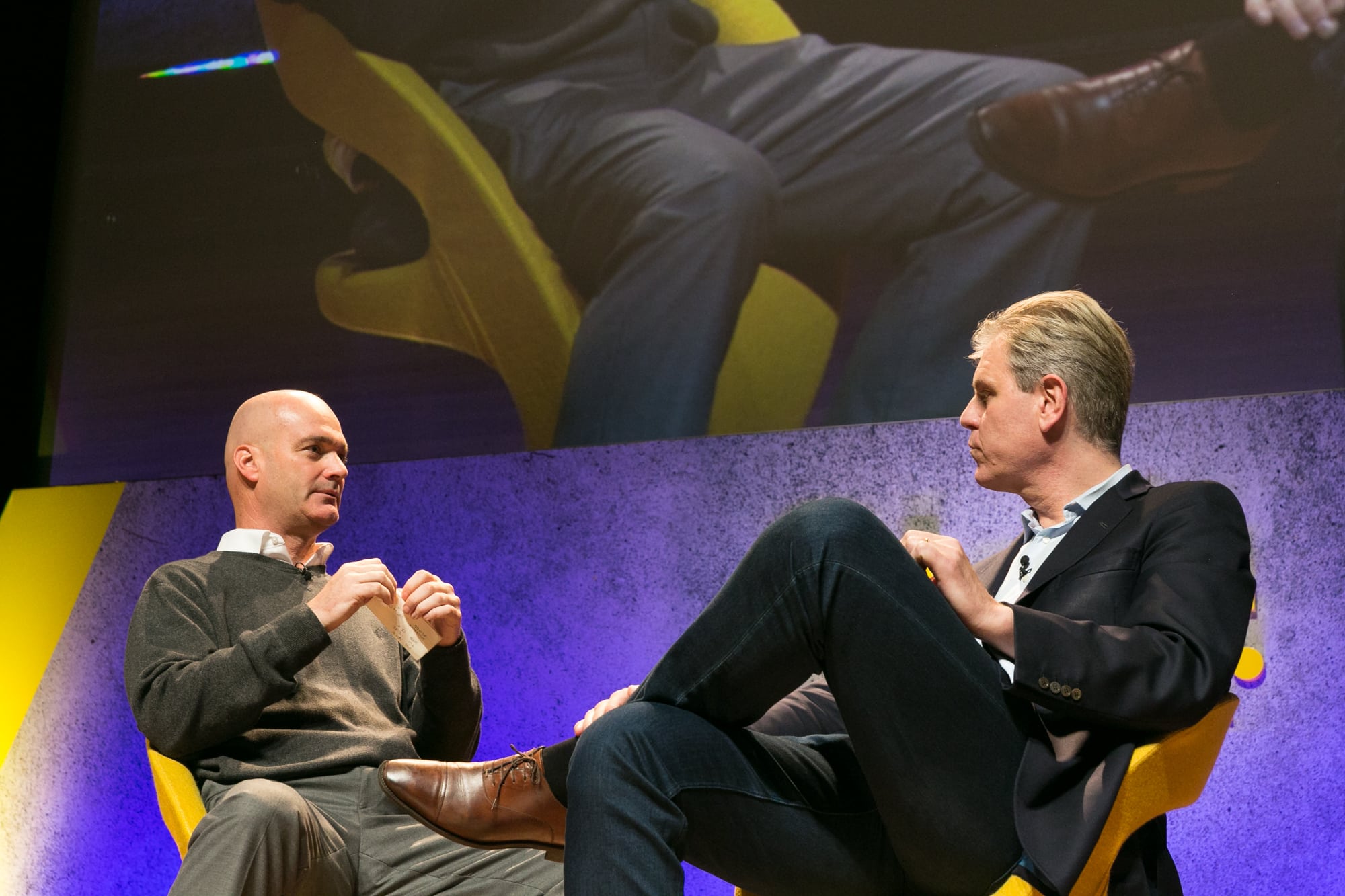 Former Generator Hostel CEO Fredrik Korallus (right) was interviewed at the Skift Global Forum in New York City in September 2016. Korallus resigned from the company following its acquisition by Queensgate Investments. 