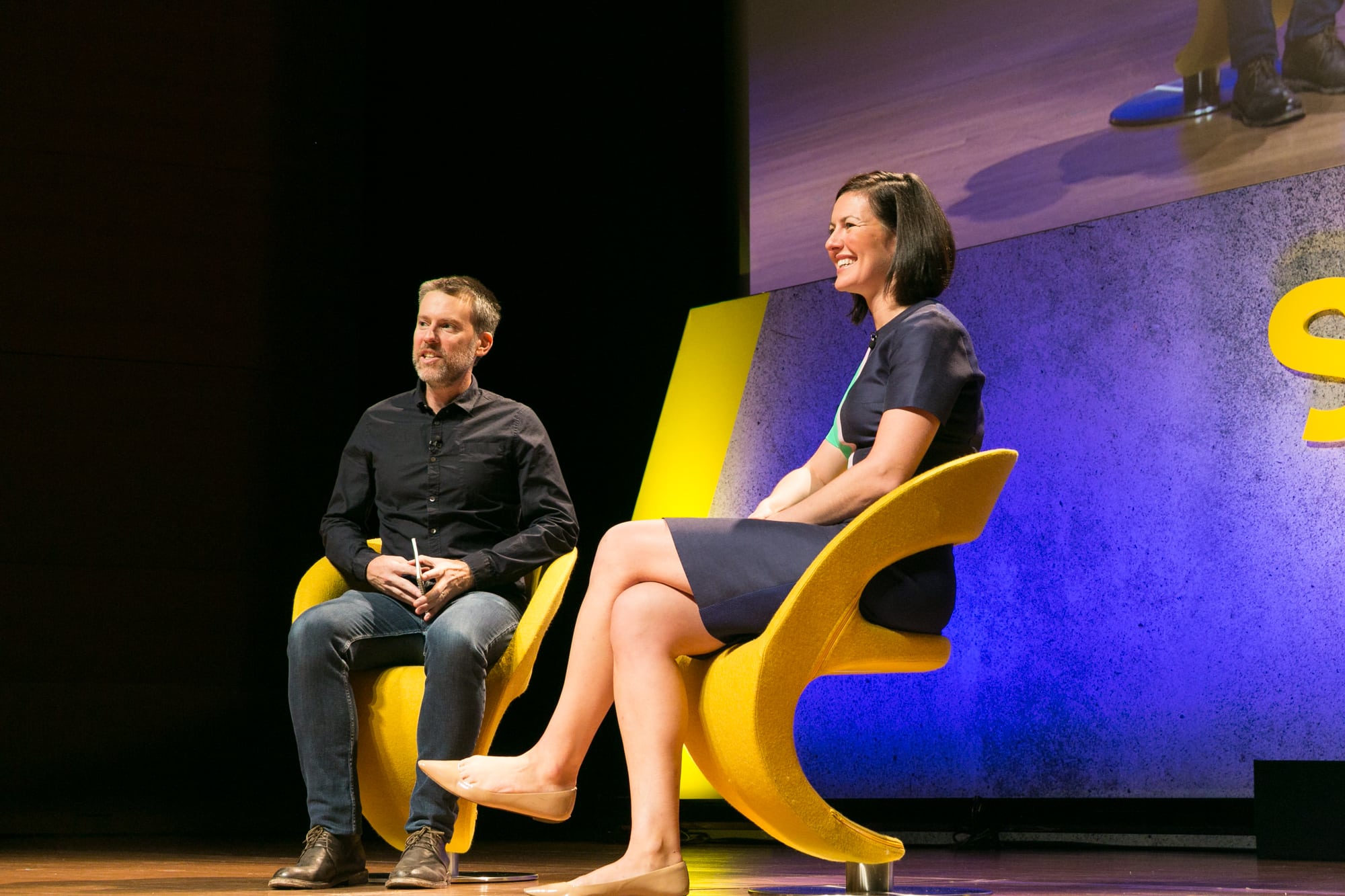 Facebook doesn't want to be a middleman between brands and consumers. Pictured is Sarah Personette, right, vice president of global business marketing of Facebook and Brian Morrissey, president and editor-in-chief of Digiday, speaking at Skift Global Forum this week.