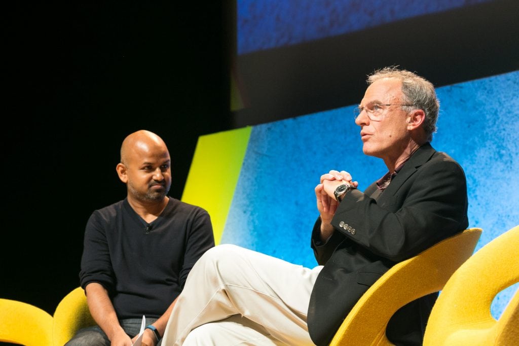 TripAdvisor co-founder and CEO Stephen Kaufer addressed Skift founder and CEO Rafat Ali and the audience at the Skift Global Forum in New York, September 28, 2016.  