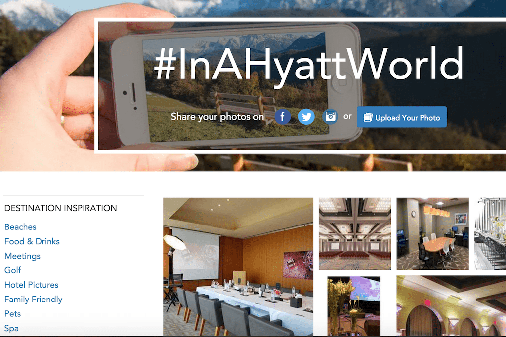 Hyatt features customers' Instagram photos on a content hub that helps guests discover different properties and destinations.  