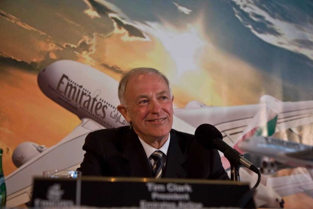 Emirates President Tim Clark during happier times. Clark plans to retire in 2020.