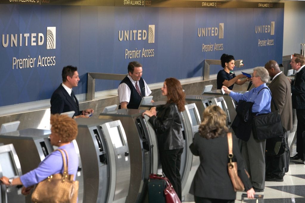 Sabre hopes U.S. airlines won't jump on the surcharge bandwagon. Pictured is a United Airlines Premier Access area at an airport.