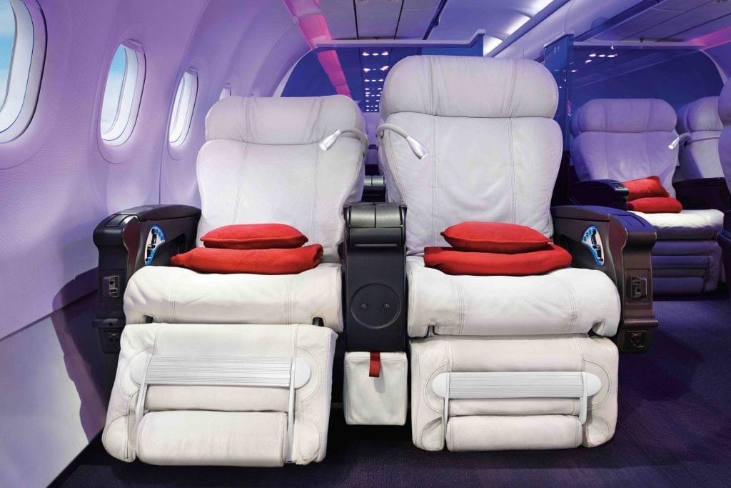 Virgin America's First Class seating. The airline's acquisition by Alaska Air just cleared a major roadblock. 