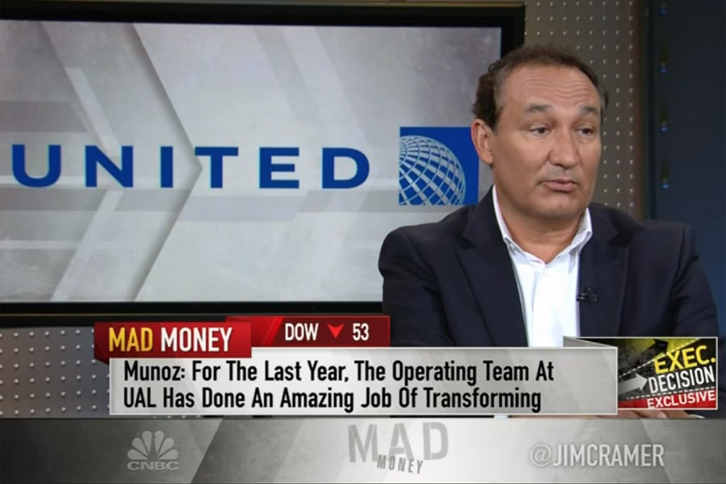 United Airlines CEO Oscar Munoz appeared on CNBC's Mad Money show. 