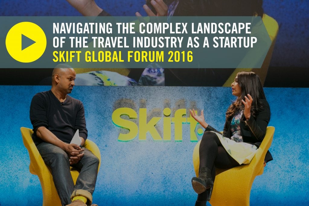 Peek co-founder and CEO Ruzwana Bashir (right) discussed the fragmented tours and activities market with Skift founder and CEO Rafat Ali at the Skift Global Forum in New York City in September.