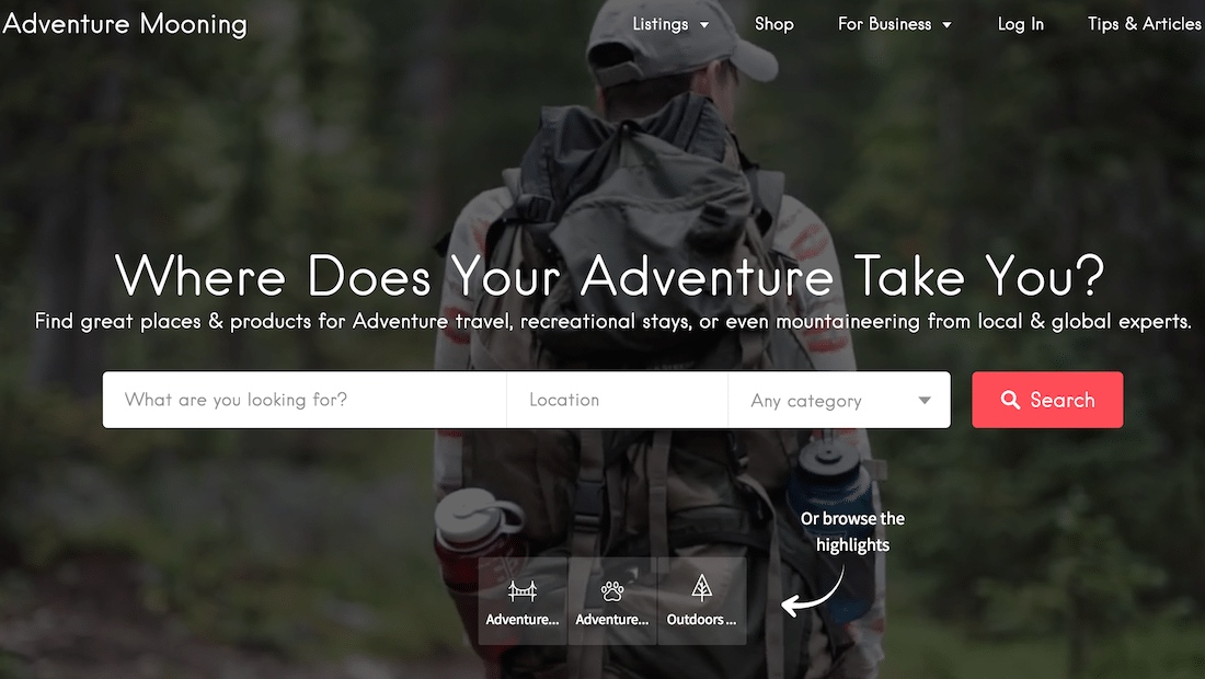 Adventure Mooning helps travelers find gear and clothing for trips that involve hiking, camping and other outdoor activities.
