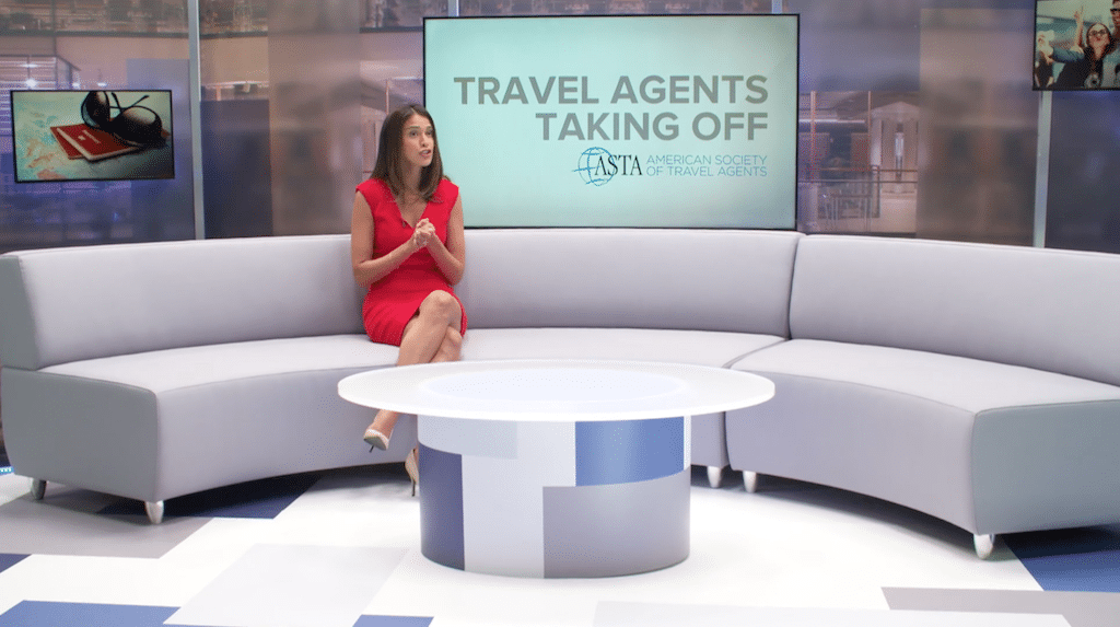 Travel agents are experiencing a slight rebound, but their marketing is still fragmented and lacking. A still from ASTA's Travel Agents Taking Off shows the trade group's fake news approach.