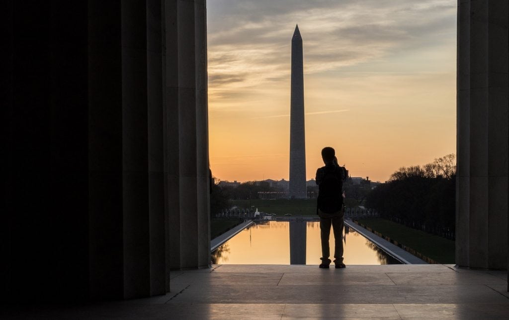 Sunrise from the Lincoln Memorial in Washington, D.C. 