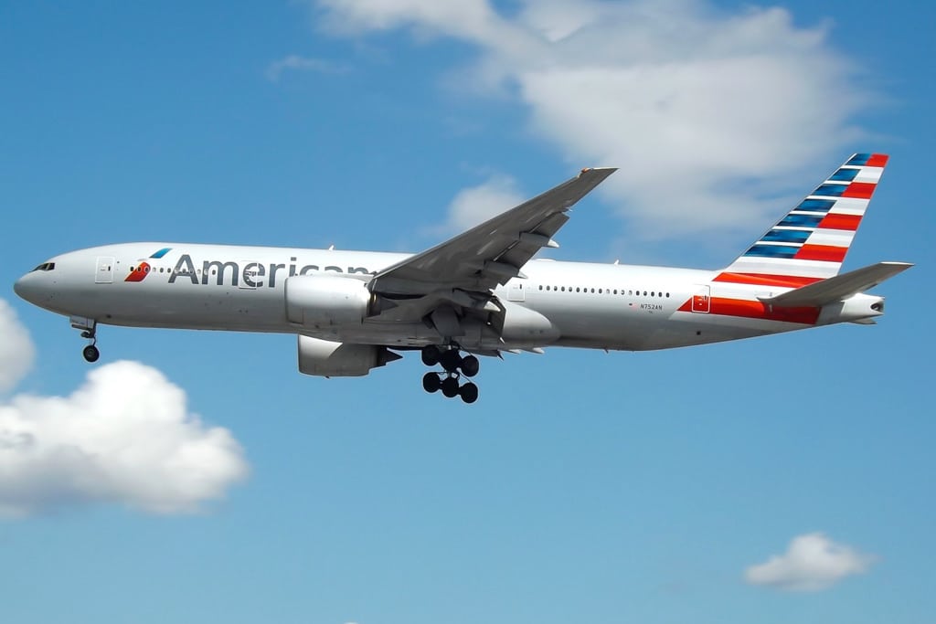 American Airlines is seeing slight improvement in bookings. Pictured is a Boeing 777.