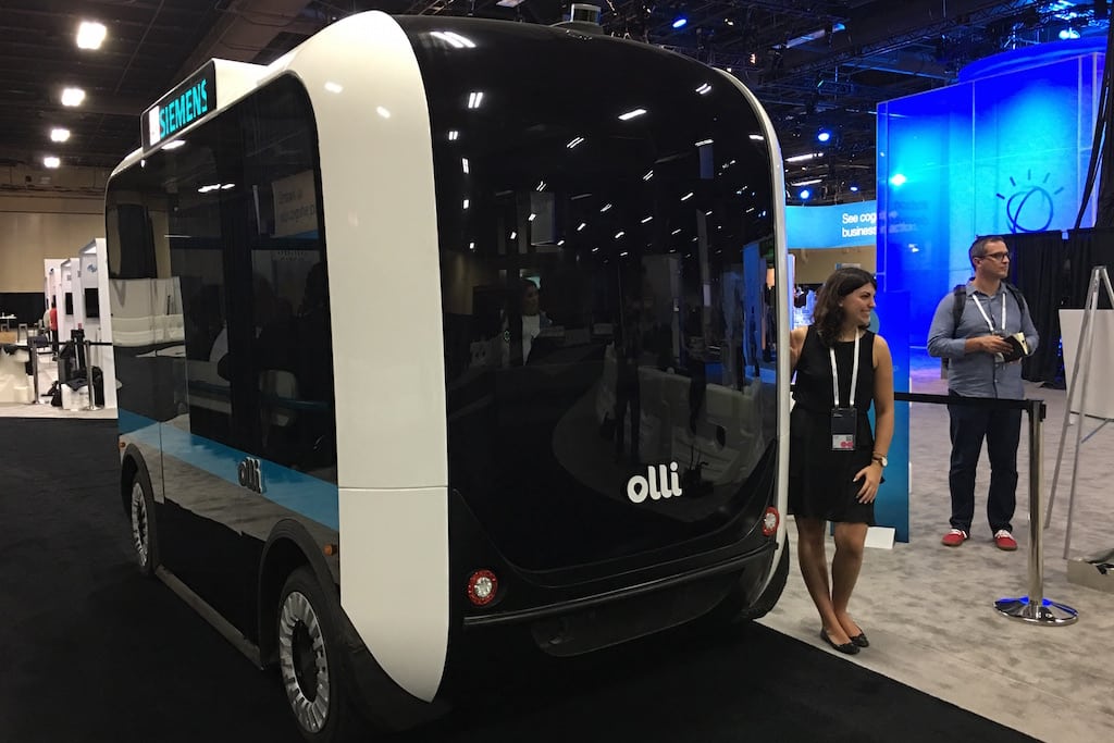 The photogenic, driverless, 3D-printed Olli minibus was a crowd favorite at IBM World of Watson 2016.
