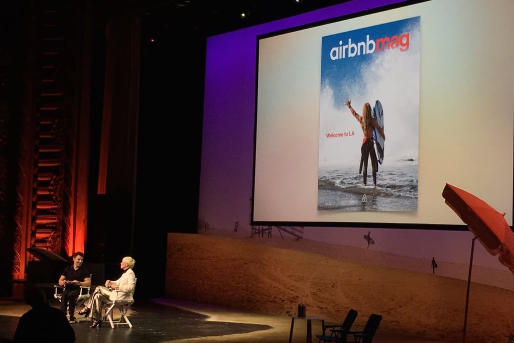 Airbnb CEO Brian Chesky and Hearst Chief Content Officer Joanna Coles presented the debut of Airbnbmag at the Airbnb Open on Nov. 19.