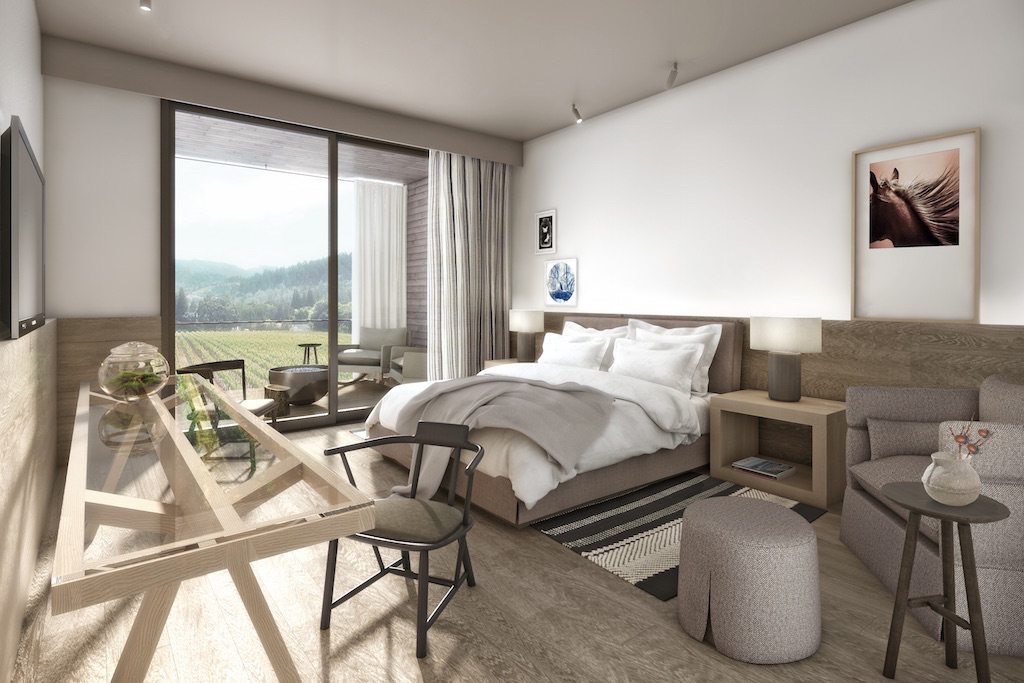 A rendering of a guest room at Las Alcobas, A Luxury Collection Hotel, Napa Valley. Starwood's The Luxury Collection is one of eight brands that are now part of Marriott's new Luxury Brand Group.  