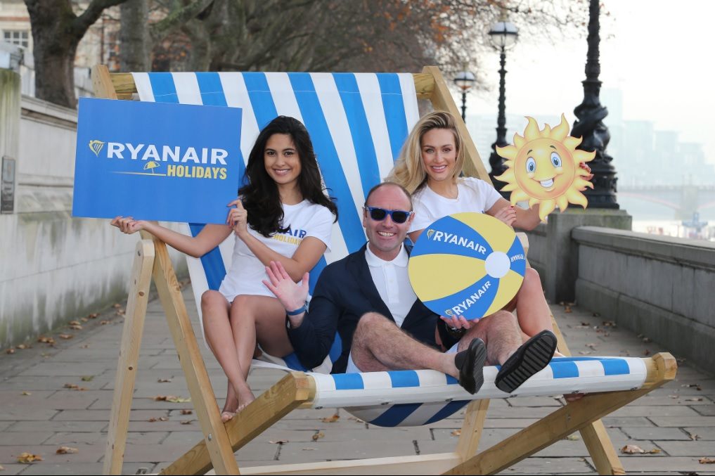 Ryanair’s Chief Marketing Officer Kenny Jacobs, with Maeve Madden and Steph Lincoln. The airline has launched a new package holiday division.