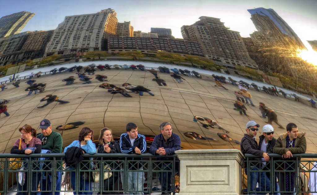 After a strong few years, Brand USA is starting to see its international travel intent metrics slip back down to 2013 levels. Here, a group of tourists hang out in downtown Chicago.
