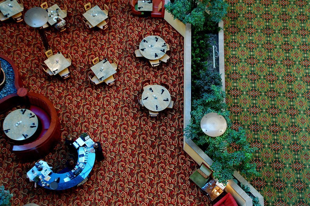 The lobby of a Marriott is shown in Wisconsin. Marriott's eventual acquisition of Starwood was a big story this year for corporate travel.