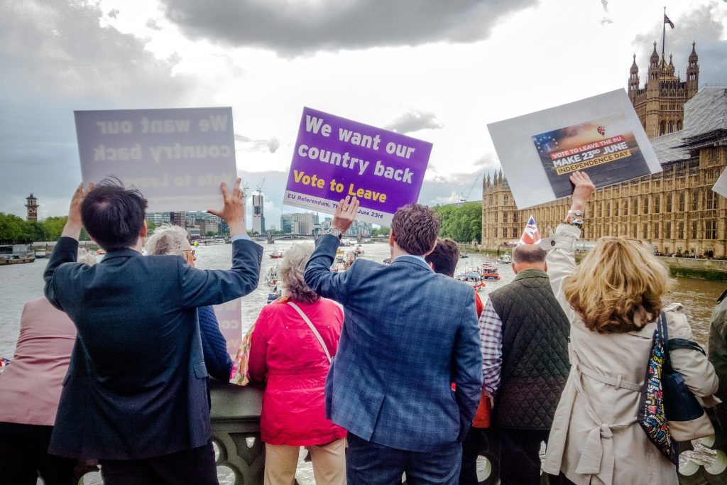 A protest event supporting Brexit prior to the June 2016 vote. The Chairman of All Leisure Group, which went bust earlier this month, partially blamed Brexit for his company’s problems.