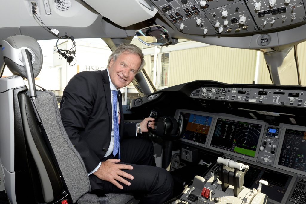 Norwegian Air CEO Bjørn Kjos in a Dreamliner. The airline is opening an operation in Argentina.