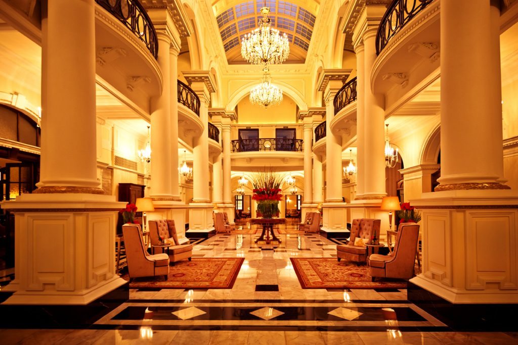 The interior of a luxury hotel