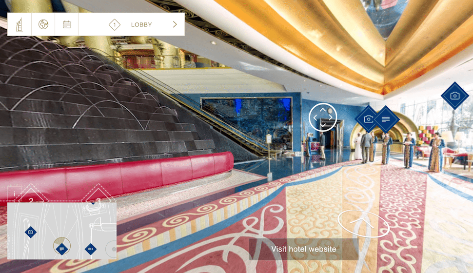 U.S. consumers who have tried 360-degree video have more favorable opinions of it than people who haven't. Pictured is a still from a 360-degree view of the lobby of the Burj Al Arab Jumeirah in Dubai.