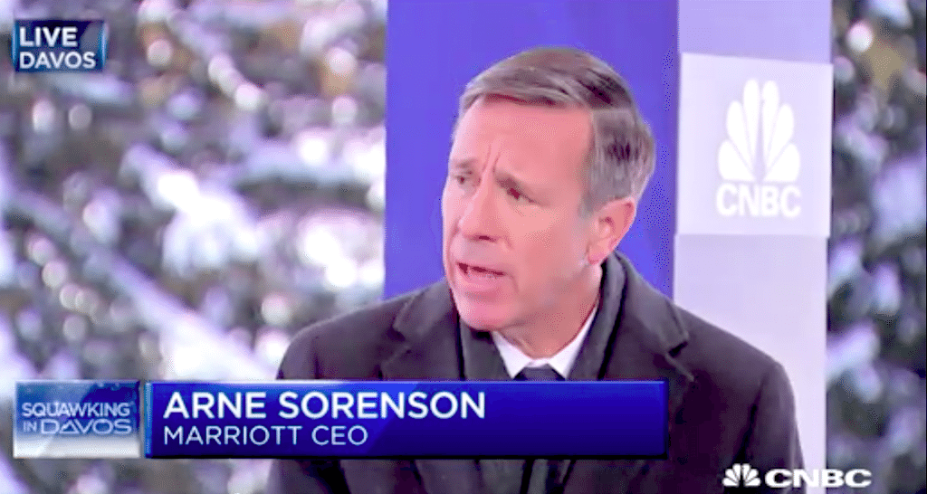 Marriott International CEO Arne Sorenson told CNBC he's concerned with incoming President Trump's immigration and trade policies. 