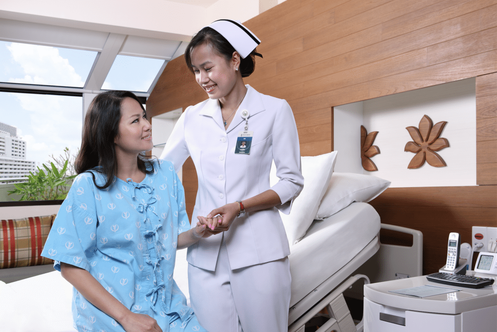 Medical tourism is a nearly $60 billion global industry. Pictured is a promotional image of a "patient" at Bumrungrad International Hospital in Bangkok.