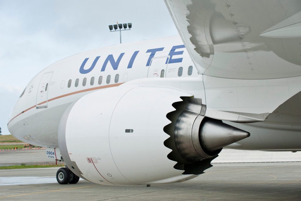 A United Airlines Boeing 787.