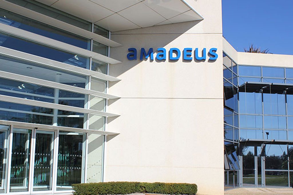 The entrance to an office of travel technology company Amadeus. The company reported its third-quarter earnings Wednesday.