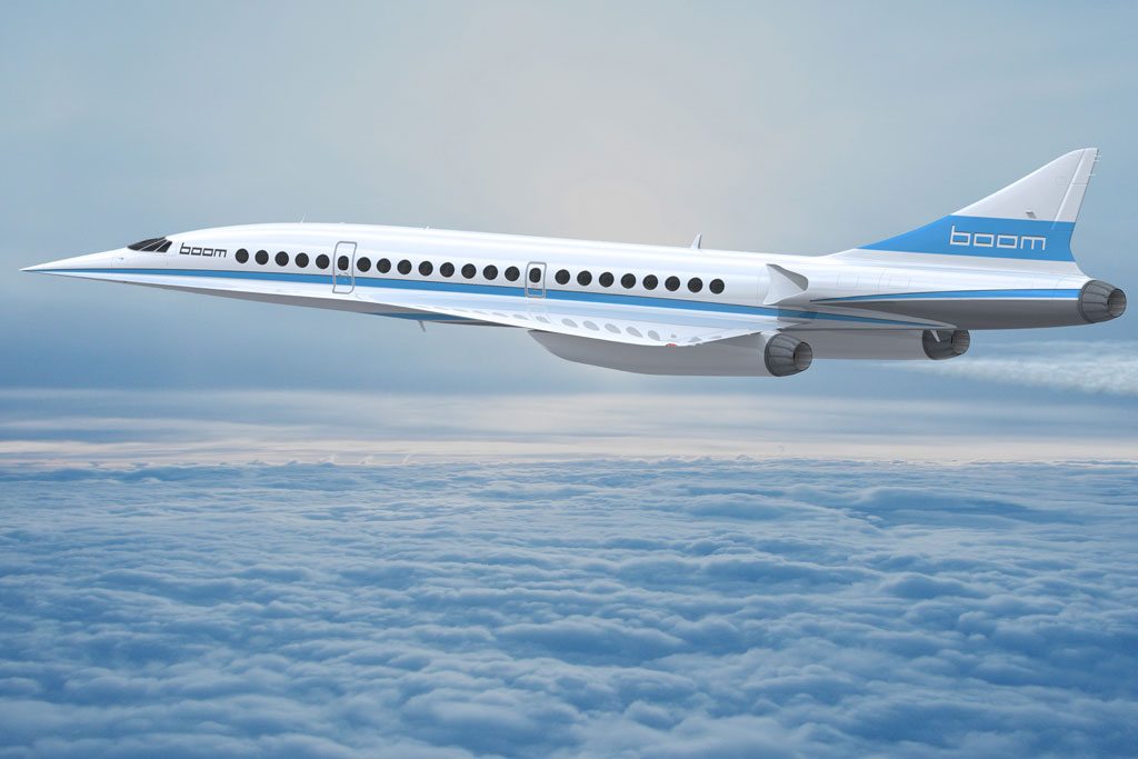 Denver-based startup Boom is hoping airlines can fly its supersonic jets by 2023. A rendering of the aircraft is pictured here.
