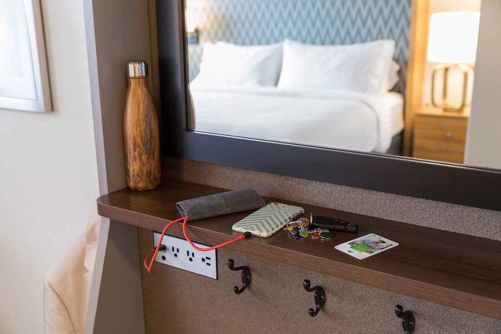 Holiday Inn's new H4 guest room design includes a "welcome nook" near the entrance of each guest room.  