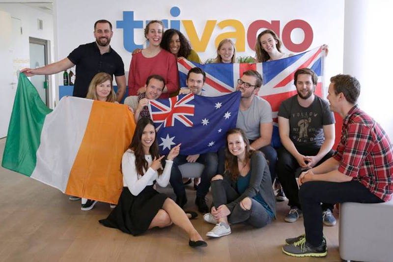 Expedia is looking to Trivago to spur more international growth. Trivago employees hail from more than 50 countries and pictured is a group of them on December 16, 2016.