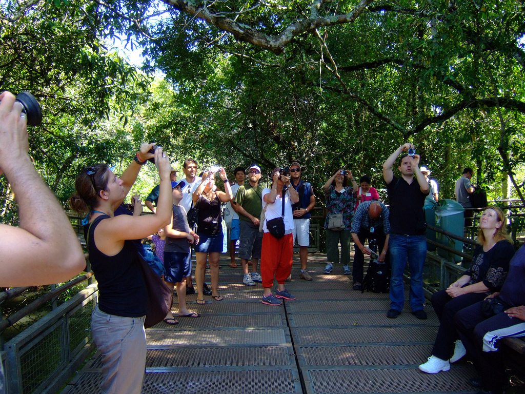 Many UNESCO sites lack an extensive tourism management plan. Pictured are tourists taking photos at Iguazu National Park in Argentina, a UNESCO natural World Heritage Site.