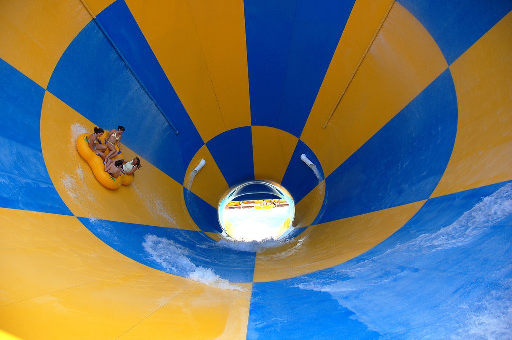 Shown is the Tornado slide at Six Flags America's Hurricane Harbor Water Park in Maryland. Six Flags Entertainment wants to acquire more water parks near existing theme parks.