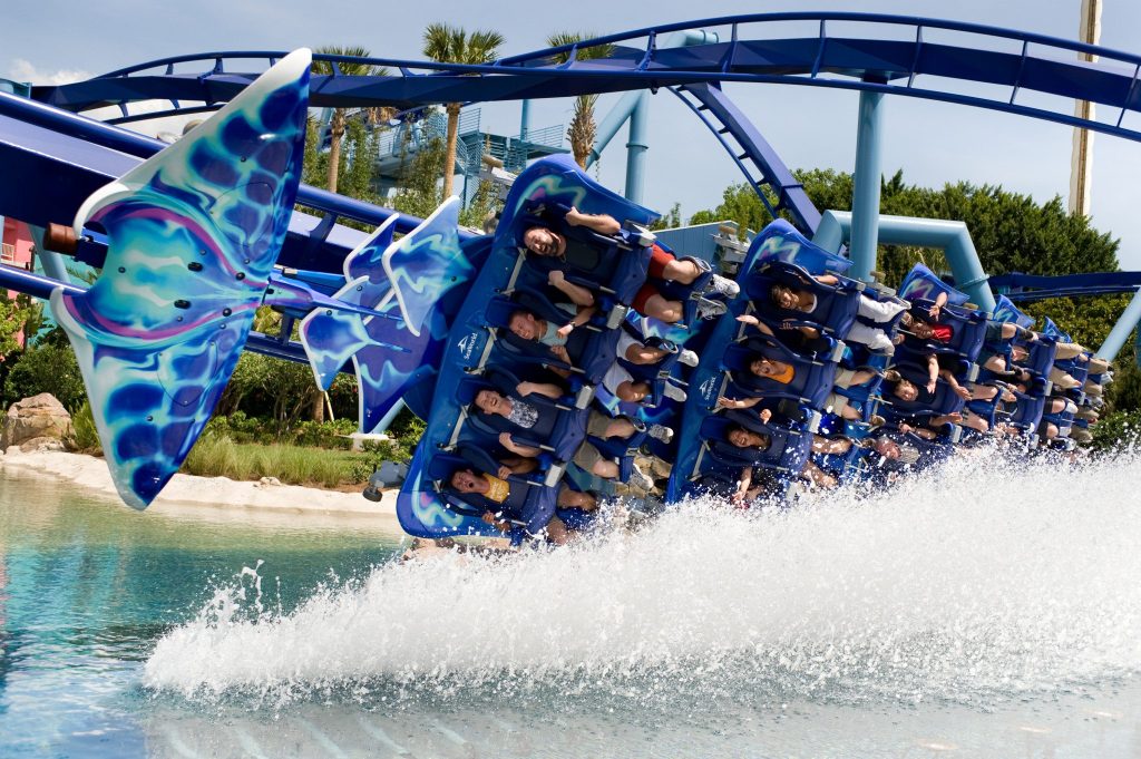 The Manta roller coaster is shown at SeaWorld Orlando. New rides at SeaWorld parks are expected to bring more visitors and revenue for the rest of this year.