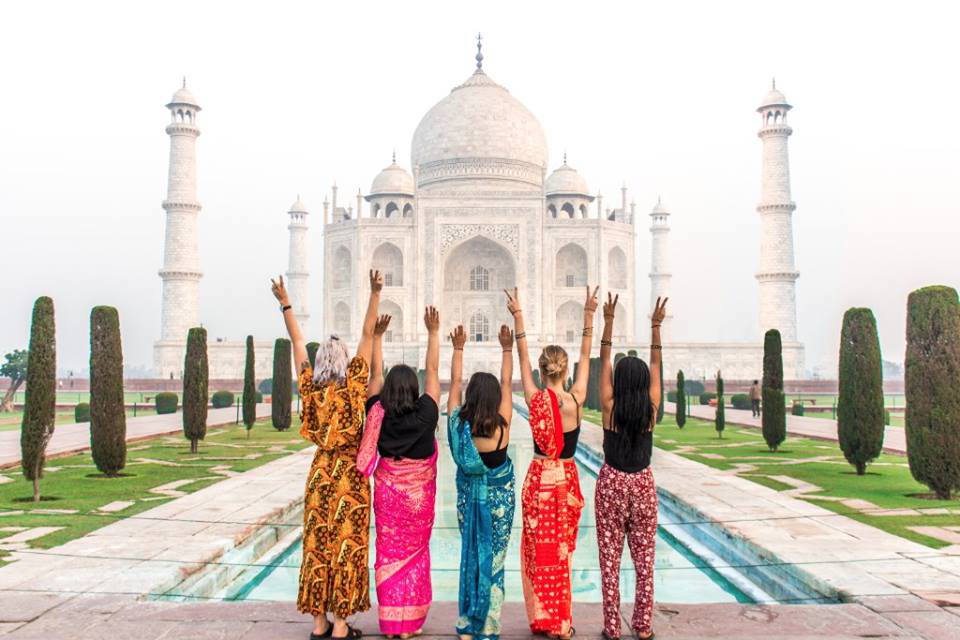 Geckos Adventures is part of the Intrepid Travel Group. Pictured are Geckos clients at India's Taj Mahal. 