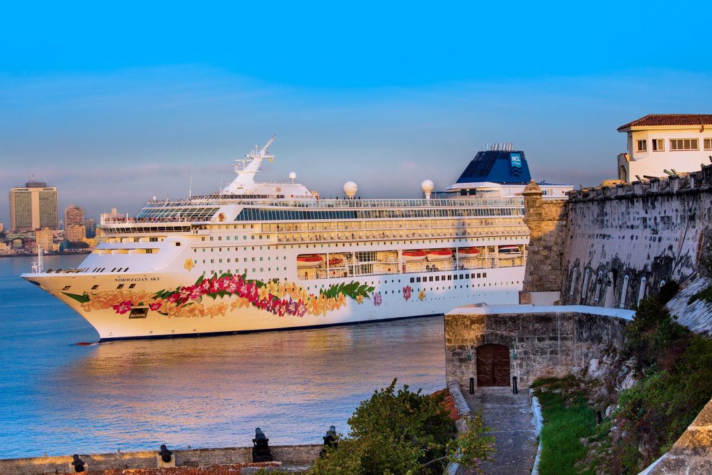 Norwegian Sky is shown in Havana on its inaugural voyage to Cuba. Demand for Cuba has been strong, but tensions between China and South Korea have resulted in a slowdown for the company's new business in China.