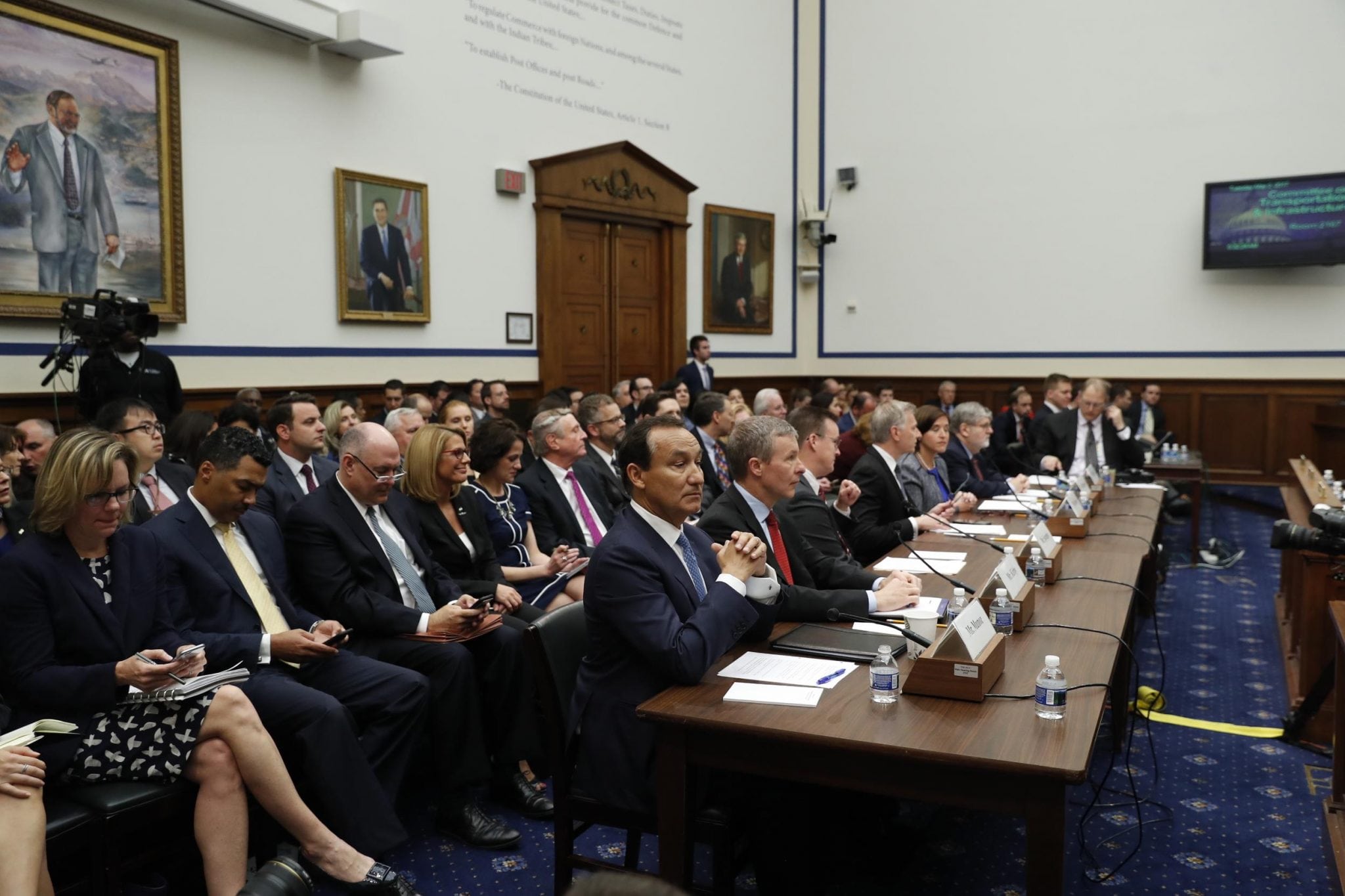 United CEO Oscar Munoz (foreground) was one of five airline executives take questions Tuesday from a Congressional committee. Lawmakers were concerned airlines do not offer proper customer service.