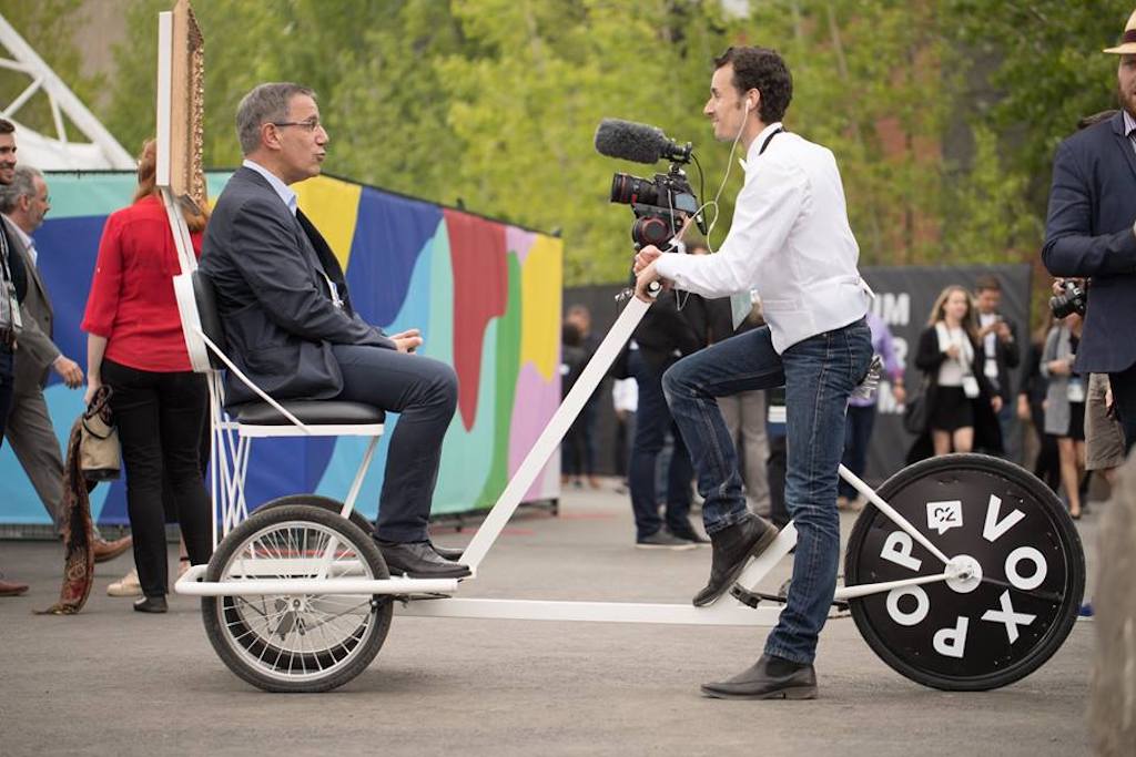 The mobile interview bike at C2 Montreal was one of many creative elements spurring spontaneous networking this year.