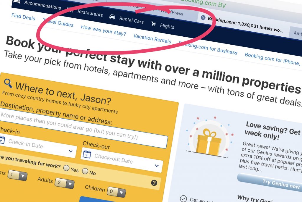 Hotel-site Booking.com recently added flights, car rentals, and dining reservations to its homepage in an effort to capture more business across all of its parent company's various brands. 