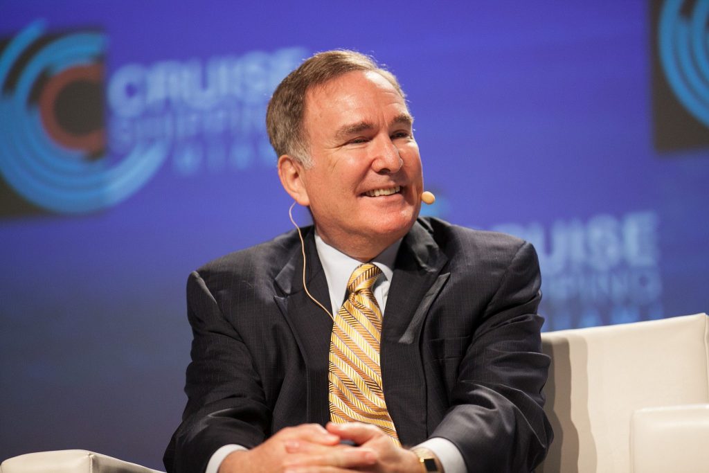 Royal Caribbean Cruises CEO Richard Fain was the most highly compensated CEO among publicly traded cruise companies in 2016. In this photo, he is shown at a cruise industry conference. 