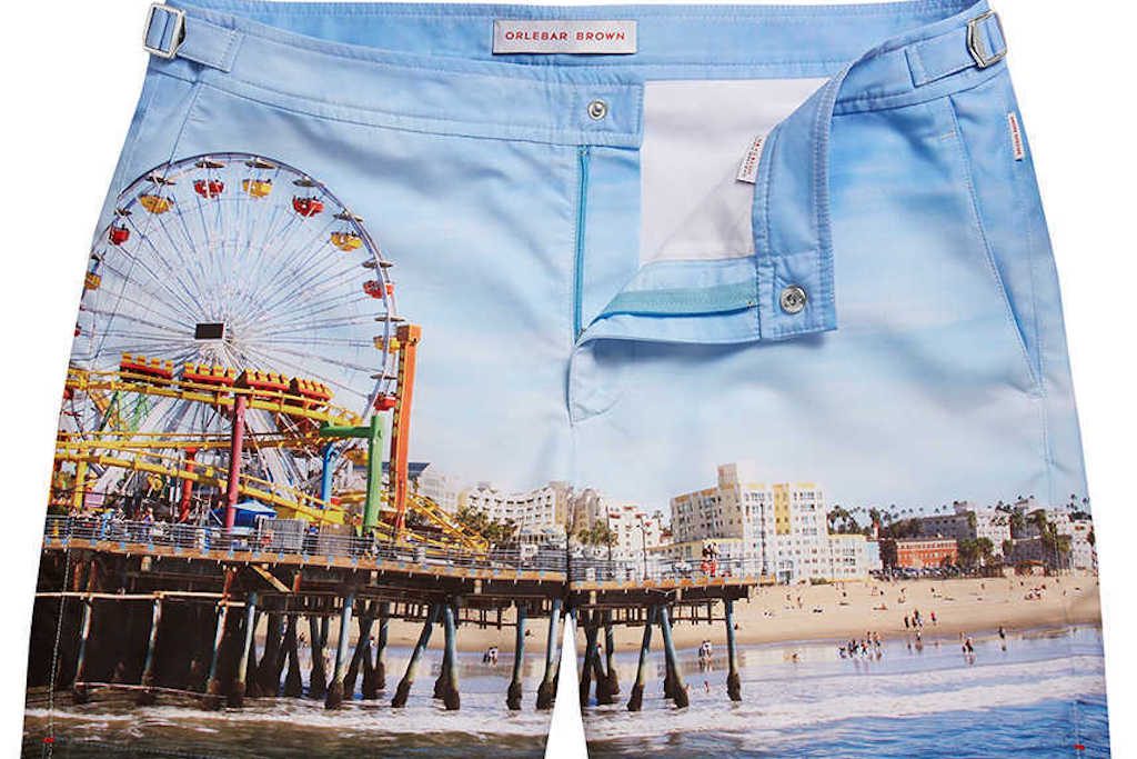 A pair of swim trunks created to promote Santa Monica tourism in cooperation with the British brand Orlebar. 