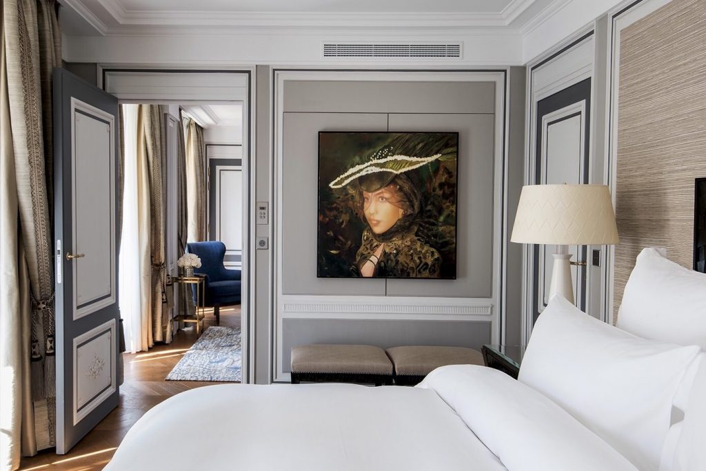 A deluxe suite at the renovated Hotel de Crillon in Paris. 