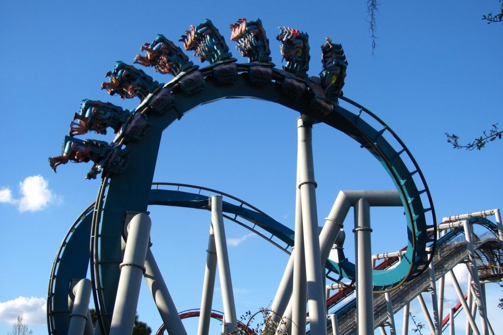 Giant stuffed animals test ride roller coasters while theme parks are closed